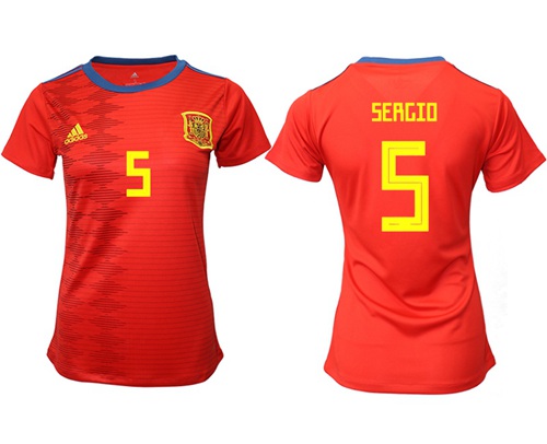 Women's Spain #5 Sergio Red Home Soccer Country Jersey