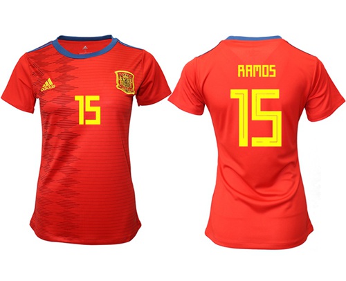 Women's Spain #15 Ramos Red Home Soccer Country Jersey