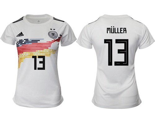 Women's Germany #13 Muller White Home Soccer Country Jersey