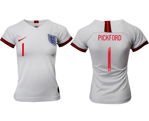 Women's England #1 Pickford Home Soccer Country Jersey