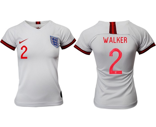 Women's England #2 Walker Home Soccer Country Jersey