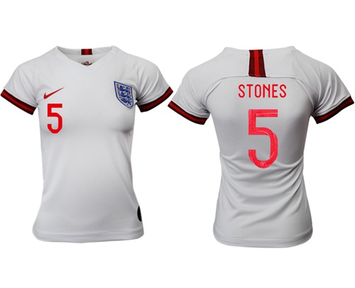Women's England #5 Stones Home Soccer Country Jersey