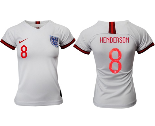 Women's England #8 Henderson Home Soccer Country Jersey