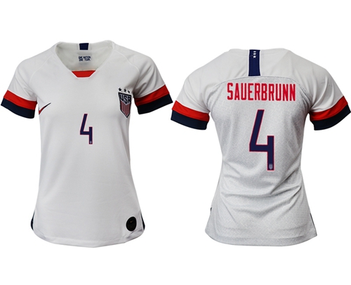 Women's USA #4 Sauerbrunn Home Soccer Country Jersey