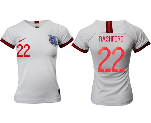 Women's England #22 Rashford Home Soccer Country Jersey