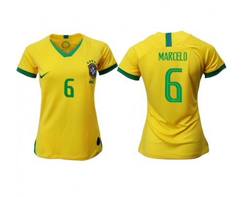Women's Brazil #6 Marcelo Home Soccer Country Jersey