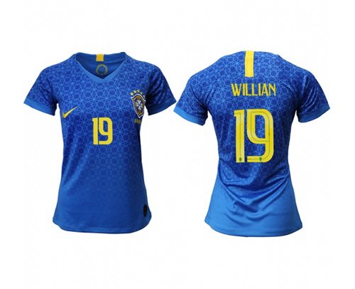 Women's Brazil #19 Willian Away Soccer Country Jersey