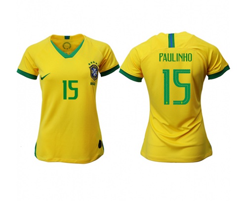 Women's Brazil #15 Paulinho Home Soccer Country Jersey