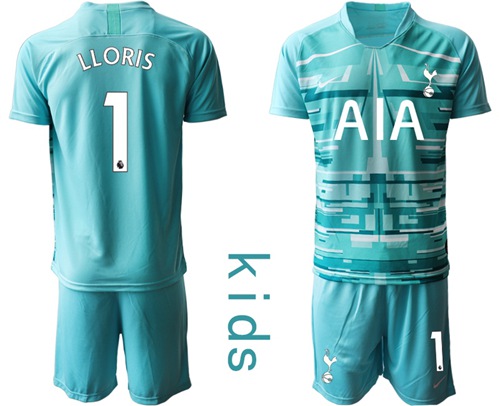 Tottenham Hotspur #1 Lloris Light Blue Goalkeeper Kid Soccer Club Jersey