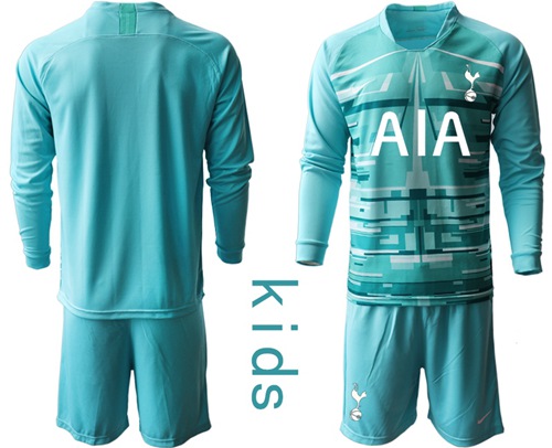 Tottenham Hotspur Blank Light Blue Goalkeeper Long Sleeves Kid Soccer Club Jersey