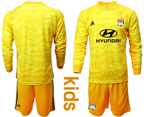 Lyon Blank Yellow Goalkeeper Long Sleeves Kid Soccer Club Jersey