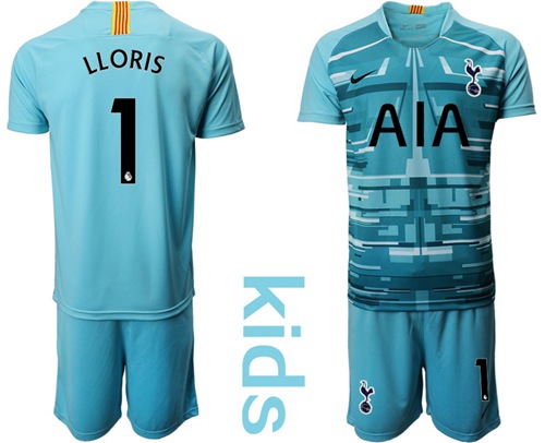 Tottenham Hotspur #1 Lloris Light Blue Goalkeeper Kid Soccer Club Jersey