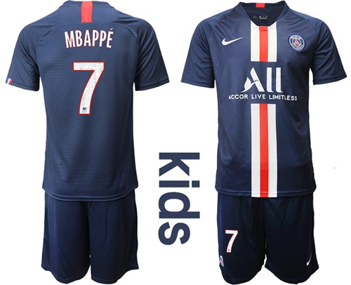 Paris Saint Germain #7 Mbappe Home Kid Soccer Club Jersey