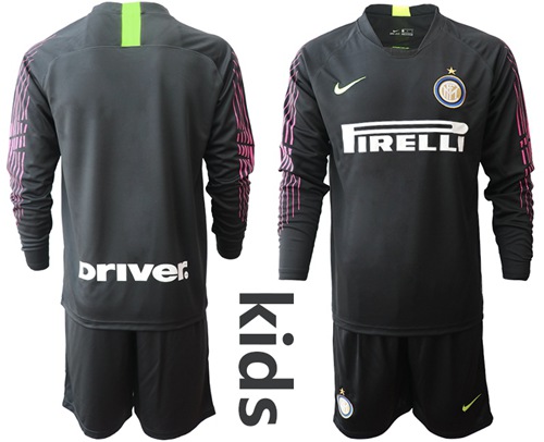 Inter Milan Blank Black Goalkeeper Long Sleeves Kid Soccer Club Jersey