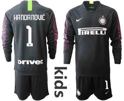 Inter Milan #1 Handanovic Black Goalkeeper Long Sleeves Kid Soccer Club Jersey