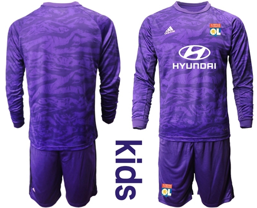 Lyon Blank Purple Goalkeeper Long Sleeves Kid Soccer Club Jersey