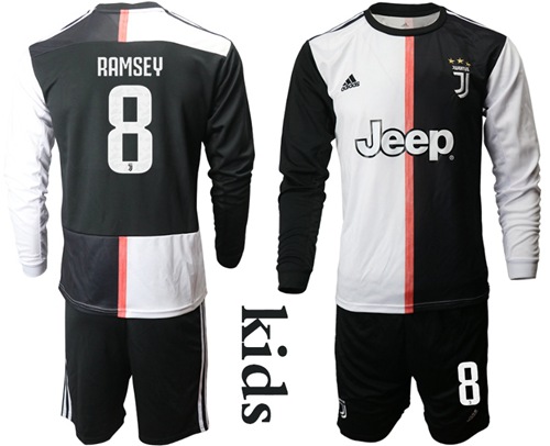 Juventus #8 Ramsey Home Long Sleeves Kid Soccer Club Jersey