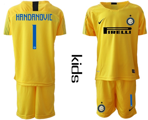 Inter Milan #1 Handanovic Yellow Goalkeeper Kid Soccer Club Jersey