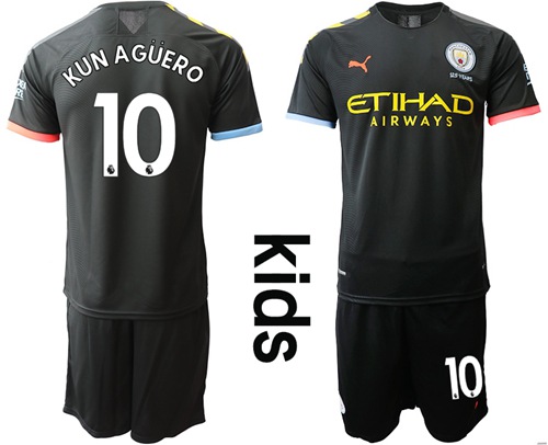 Manchester City #10 Kun Aguero Away Kid Soccer Club Jersey
