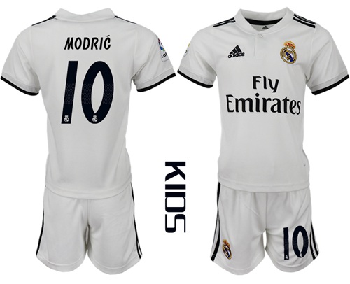 Real Madrid #10 Modric White Home Kid Soccer Club Jersey