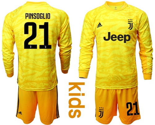 Juventus #21 Pinsoglio Yellow Goalkeeper Long Sleeves Kid Soccer Club Jersey