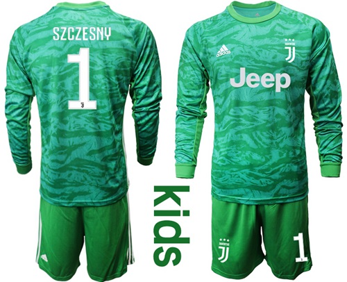 Juventus #1 Szczesny Green Goalkeeper Long Sleeves Kid Soccer Club Jersey