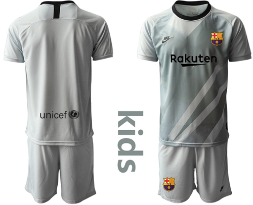 Barcelona Blank Grey Goalkeeper Kid Soccer Club Jersey