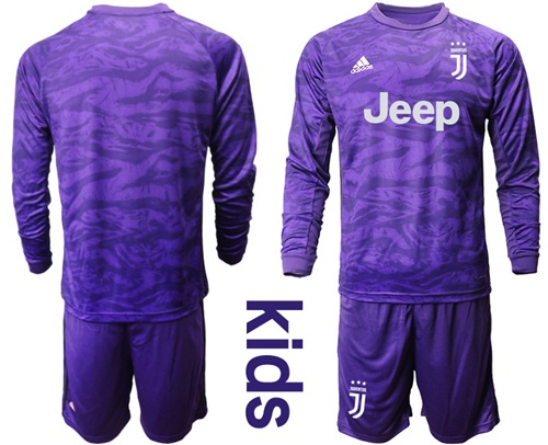 Juventus Blank Purple Goalkeeper Long Sleeves Kid Soccer Club Jersey