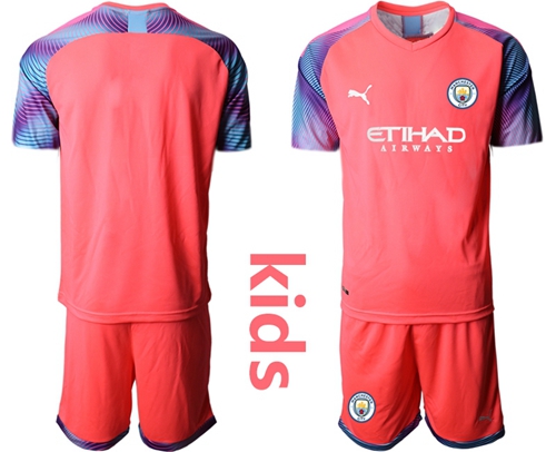 Manchester City Blank Pink Goalkeeper Kid Soccer Club Jersey