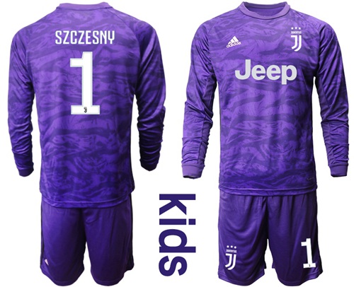 Juventus #1 Szczesny Purple Goalkeeper Long Sleeves Kid Soccer Club Jersey