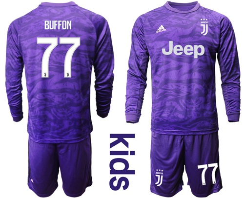 Juventus #77 Buffon Purple Goalkeeper Long Sleeves Kid Soccer Club Jersey