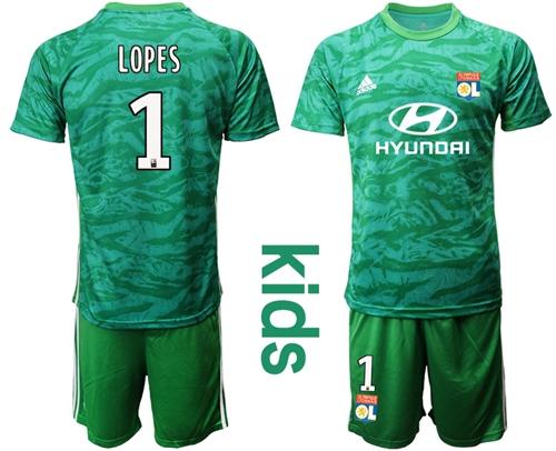 Lyon #1 Lopes Green Goalkeeper Kid Soccer Club Jersey