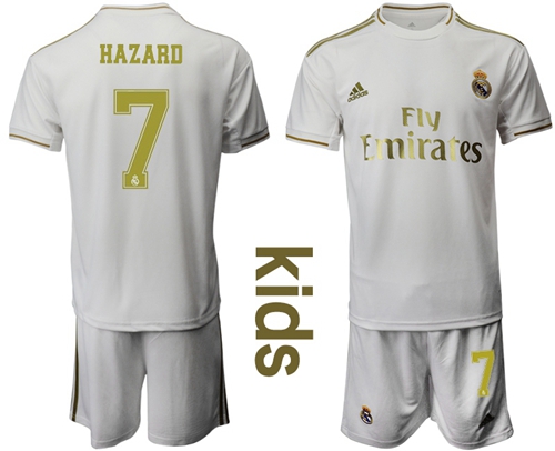Real Madrid #7 Hazard White Home Kid Soccer Club Jersey