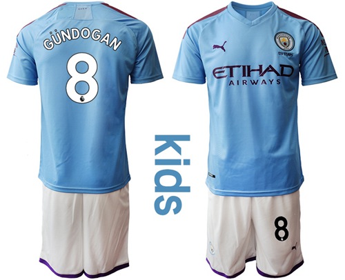 Manchester City #8 Gundogan Home Kid Soccer Club Jersey