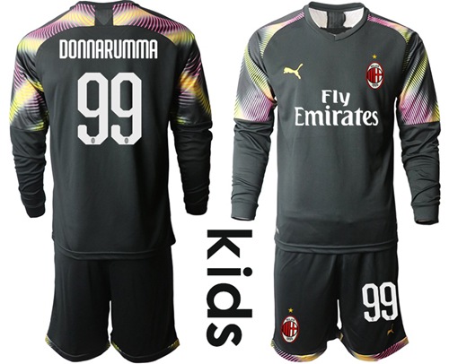 AC Milan #99 Donnarumma Black Goalkeeper Long Sleeves Kid Soccer Club Jersey