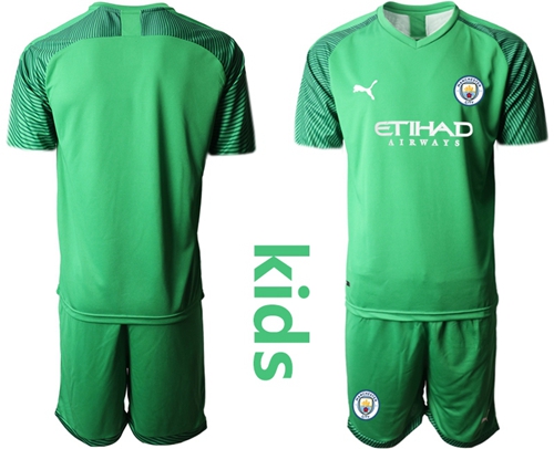 Manchester City Blank Green Goalkeeper Kid Soccer Club Jersey
