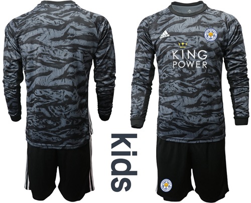 Leicester City Blank Black Goalkeeper Long Sleeves Kid Soccer Club Jersey