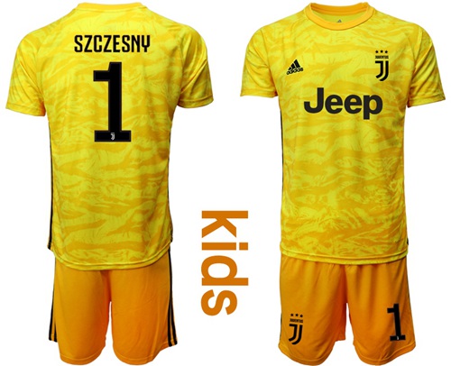 Juventus #1 Szczesny Yellow Goalkeeper Kid Soccer Club Jersey