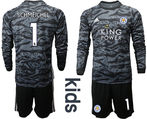 Leicester City #1 Schmeichel Black Goalkeeper Long Sleeves Kid Soccer Club Jersey