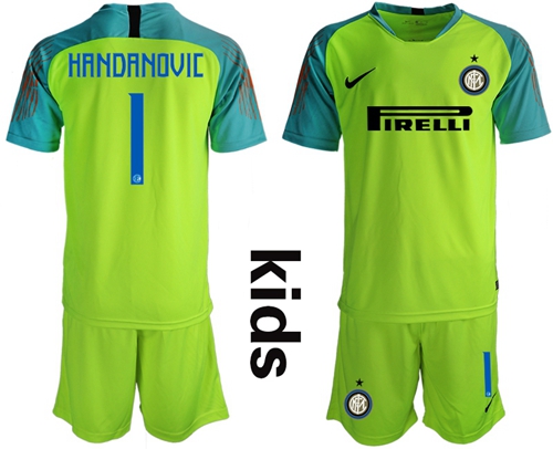 Inter Milan #1 Handanovic Shiny Green Goalkeeper Kid Soccer Club Jersey