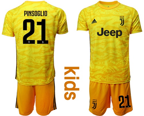 Juventus #21 Pinsoglio Yellow Goalkeeper Kid Soccer Club Jersey