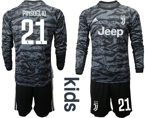 Juventus #21 Pinsoglio Black Goalkeeper Long Sleeves Kid Soccer Club Jersey