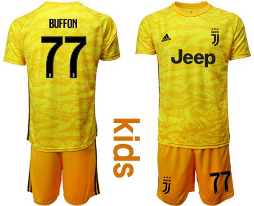 Juventus #77 Buffon Yellow Goalkeeper Kid Soccer Club Jersey