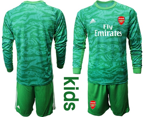 Arsenal Blank Green Long Sleeves Kid Soccer Club Jersey
