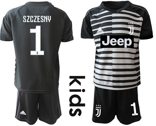 Juventus #1 Szczesny Black Goalkeeper Kid Soccer Club Jersey