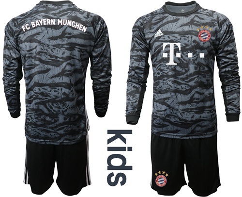 Bayern Munchen Blank Black Goalkeeper Long Sleeves Kid Soccer Club Jersey