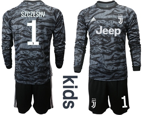 Juventus #1 Szczesny Black Goalkeeper Long Sleeves Kid Soccer Club Jersey
