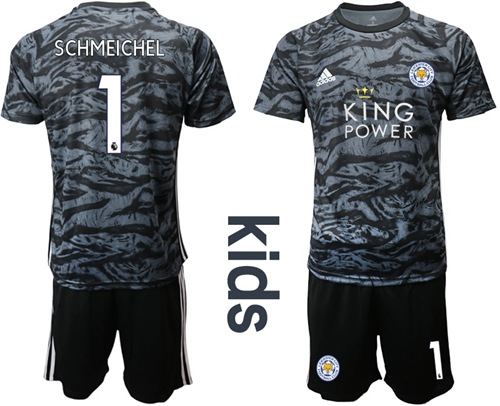 Leicester City #1 Schmeichel Black Goalkeeper Kid Soccer Club Jersey