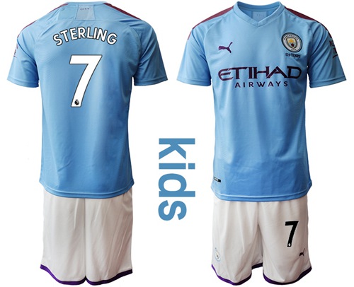 Manchester City #7 Sterling Home Kid Soccer Club Jersey
