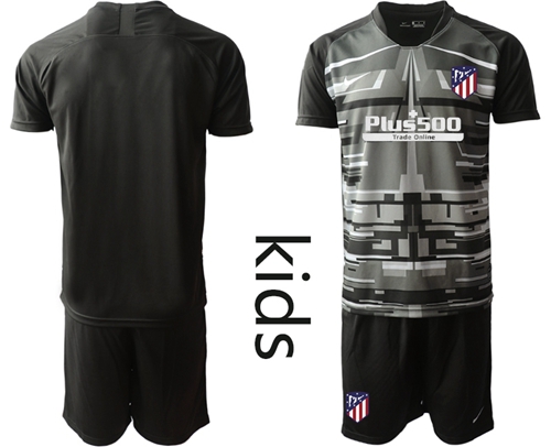 Atletico Madrid Blank Black Goalkeeper Kid Soccer Club Jersey